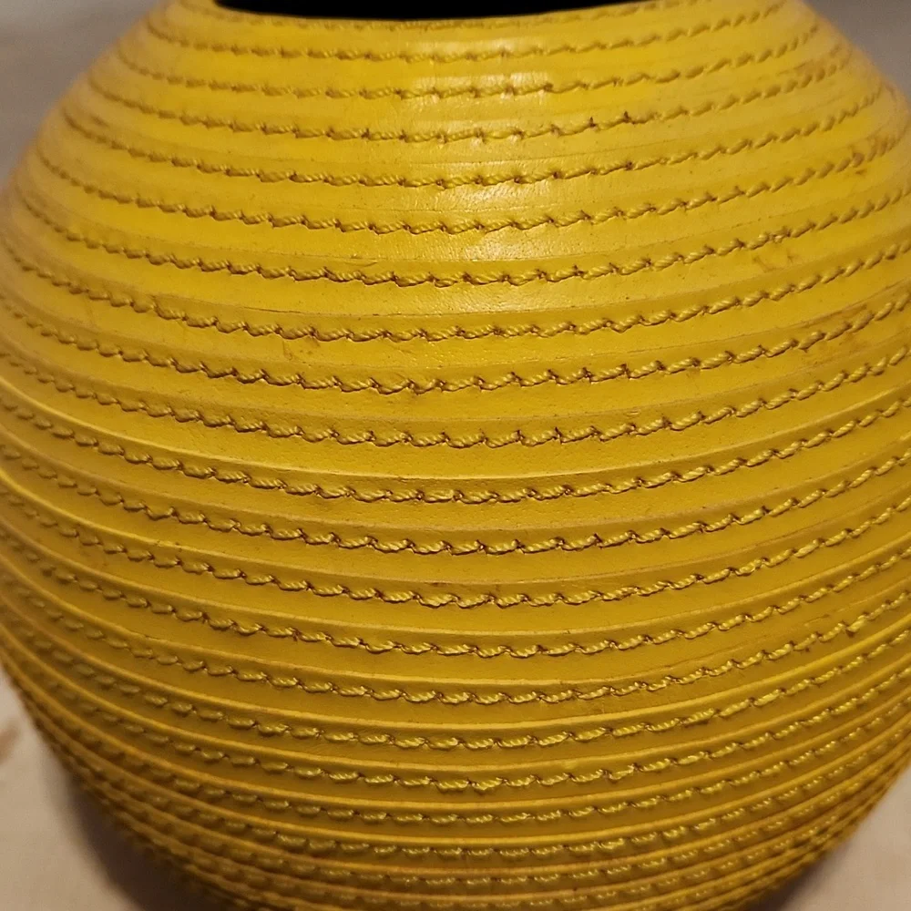 Crate & Barrel Yellow Leather Round Vase